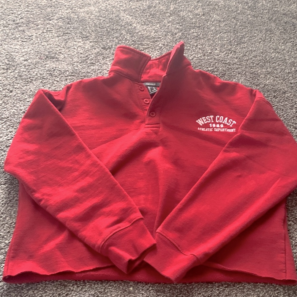 forever 21 long sleeve red cropped polo